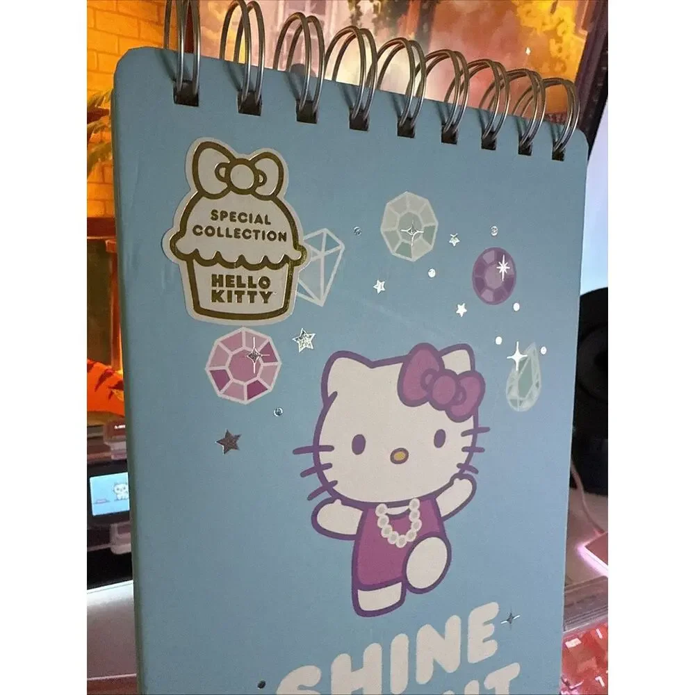 Hello Kitty Spiral Notebook HK Bejeweled Metallic Top Blue Elastic 2024 Sanrio